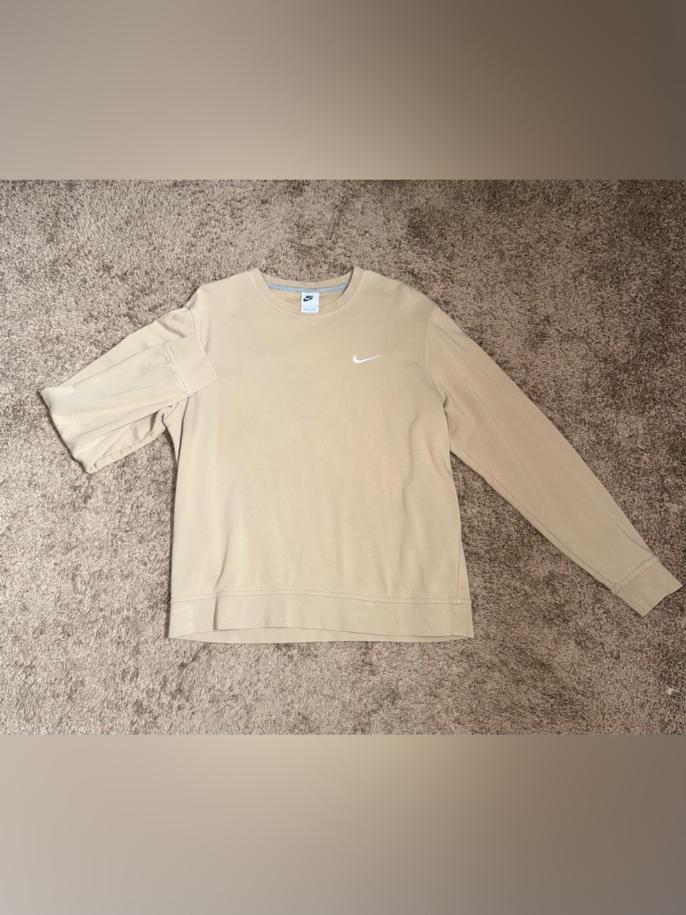Nike Men’s Tan Crewneck Sweatshirt with White Swoosh